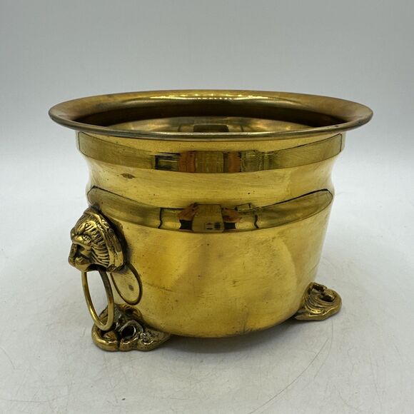 Small Brass Planter Pot Jardiniere Container Footed Lion 5.5” - Picture 6 of 13